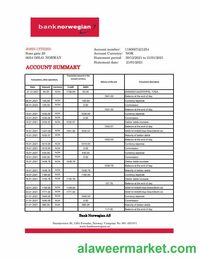 Norway Bank Norwegian AS excel pdf